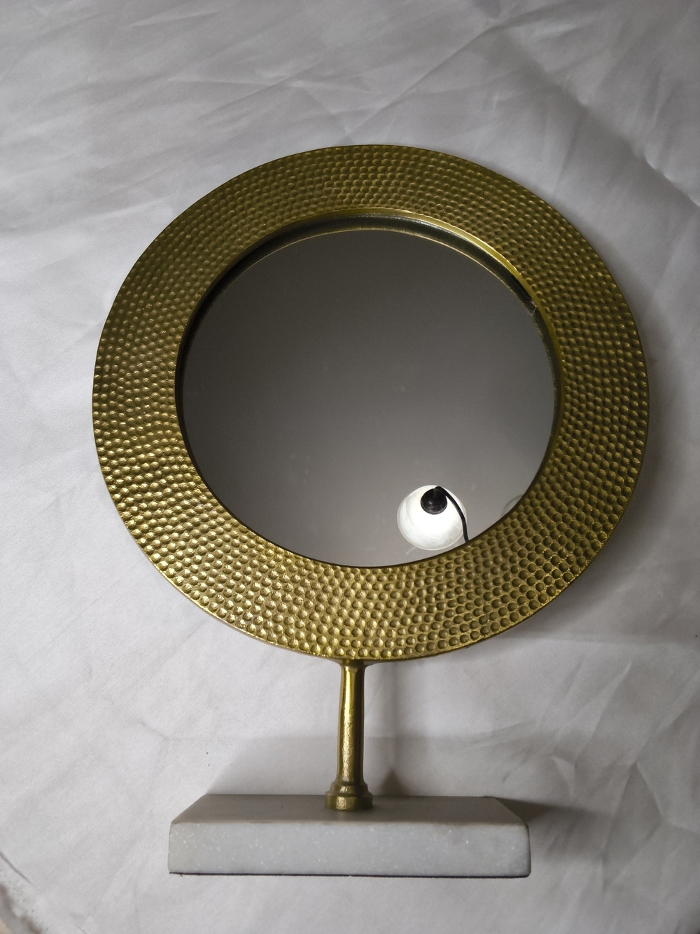 Gold Round Accent Mirror on Marble Base - Decorative Home Wall Decor